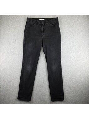 BRAX Tapered Jeans Womens 10 Black Charcoal Wash High Rise Rhinestone 32x32